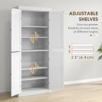 HOMCOM 72.5" Freestanding Kitchen Pantry Cabinet with 4 Doors, White(m-5)