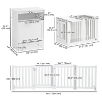 PawHut 3 in 1 Pet Furniture Set with Dog Crate Furniture, Dog Feeding Station and Foldable Pet Gate, for Home Indoor, White(m-3)