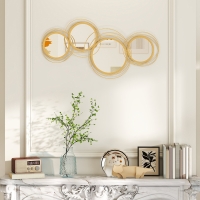HOMCOM 42.25" Circle Mirror for Wall, Modern Metal Wall Art for Living Room, Bedroom and Dining Room, Gold