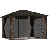 Outsunny 10' x 12' Hardtop Gazebo with Curtains and Netting, Gazebo Canopy with Aluminum Frame and Hooks, Coffee(m-11)
