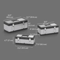 HOMCOM 3 Pieces Tool Box Set, Stainless Steel Toolbox with Tray, Handles, Latches, Tool Case for Workshop, Garage(m-3)