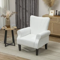 HOMCOM Fabric Armchair, Modern Accent Chair with Wood Legs for Living Room, Bedroom, Home Office, Cream White(m-1)