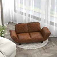 PawHut Pet Sofa Dog Bed Couch, Foldable Cat Lounger PU Leather Cover for Medium & Large Sized Animals, 39" x 21.75" x 17.75", Expandable to 52" x 30.25" x 7", Brown(m-8)