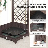 Outsunny Raised Garden Bed with Trellis, Plastic Raised Flower Bed with Drainage Holes and Drain Plugs, 16" x 16" x 48"(m-6)