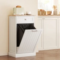 HOMCOM Kitchen Tilt Out Trash Bin Cabinet Free Standing Recycling Cabinet Trash Can Holder With Drawer, White(m-11)