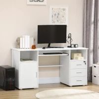 HOMCOM Computer Desk with Keyboard Tray and Drawers, Writing Desk, Home Office Workstation, White(m-7)