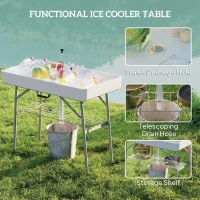Outsunny 3.4ft Folding Ice Cooler Table with Drain, Outdoor Patio Party Cooler for Drinks, Fishing Cleaning Table with Storage Shelf for Picnic BBQ Camping Wedding, White(m-4)