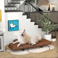 PawHut Pet Sofa Dog Bed Couch, Foldable Cat Lounger PU Leather Cover for Medium & Large Sized Animals, 39" x 21.75" x 17.75", Expandable to 52" x 30.25" x 7", Brown(m-2)