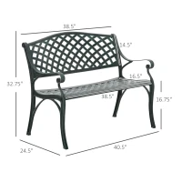 Outsunny Metal Garden Bench for Front Porch, Loveseat Like 2 Person, Armrests, Copper Color Cast Aluminum, Weaving Latticework Outdoor Furniture, Verdigris Green(m-3)
