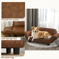 PawHut Pet Sofa Dog Bed Couch, Foldable Cat Lounger PU Leather Cover for Medium & Large Sized Animals, 39" x 21.75" x 17.75", Expandable to 52" x 30.25" x 7", Brown(m-6)