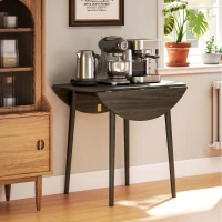 HOMCOM Folding Dining Table, Round Drop Leaf Kitchen Table for Small Spaces with Wood Legs, Distressed Grey(m-10)