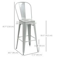 HOMCOM Set of 4 Bar Stools Kitchen Industrial Breakfast Bistro Cafe Metal Frame Silver Grey(m-3)