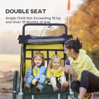 Aosom 2-in-1 Bike Trailer for Kids, Foldable 2-Seat Baby Stroller with 5-Point Harness, Rubber Wheels, Storage Bag, Yellow(m-5)