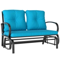 Outsunny 2-Person Outdoor Glider Chair, Patio Double Rocking Loveseat with Steel Frame and Cushions for Backyard, Garden and Porch, Blue(m-11)