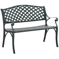 Outsunny Metal Garden Bench for Front Porch, Loveseat Like 2 Person, Armrests, Copper Color Cast Aluminum, Weaving Latticework Outdoor Furniture, Verdigris Green(m-1)
