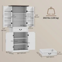 HOMCOM 71" LED Kitchen Pantry Cabinet, Farmhouse Storage Cabinet with Door Shelves, Distressed White(m-3)