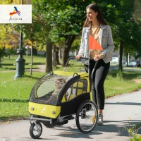 Aosom 2-in-1 Bike Trailer for Kids, Foldable 2-Seat Baby Stroller with 5-Point Harness, Rubber Wheels, Storage Bag, Yellow(m-1)