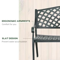 Outsunny Metal Garden Bench for Front Porch, Loveseat Like 2 Person, Armrests, Copper Color Cast Aluminum, Weaving Latticework Outdoor Furniture, Verdigris Green(m-6)