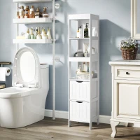 HOMCOM Narrow Bathroom Storage Cabinet, Bathroom Cabinet with 2 Drawers & 3 Open Shelves, Slim Bathroom Floor Cabinet, White(m-10)