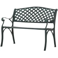 Outsunny Metal Garden Bench for Front Porch, Loveseat Like 2 Person, Armrests, Copper Color Cast Aluminum, Weaving Latticework Outdoor Furniture, Verdigris Green(m-11)