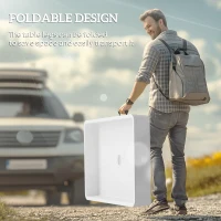 Outsunny 3.4ft Folding Ice Cooler Table with Drain, Outdoor Patio Party Cooler for Drinks, Fishing Cleaning Table with Storage Shelf for Picnic BBQ Camping Wedding, White(m-5)