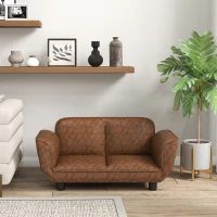 PawHut Pet Sofa Dog Bed Couch, Foldable Cat Lounger PU Leather Cover for Medium & Large Sized Animals, 39" x 21.75" x 17.75", Expandable to 52" x 30.25" x 7", Brown(m-7)