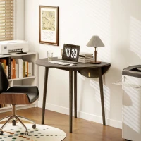 HOMCOM Folding Dining Table, Round Drop Leaf Kitchen Table for Small Spaces with Wood Legs, Distressed Grey(m-9)