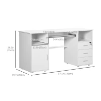 HOMCOM Computer Desk with Keyboard Tray and Drawers, Writing Desk, Home Office Workstation, White(m-3)