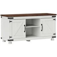 HOMCOM Farmhouse TV Stand for up to 50" TV, TV Cabinet with Barn Doors, Cable Management for Living Room, Distressed White(m-2)