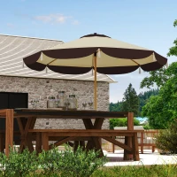 Outsunny 9FT Patio Umbrella Parasol, UPF 50+ Outdoor Market Umbrella with 8 Ribs, Vented Patio Table Umbrella for Deck, Backyard and Lawn, Beige(m-1)