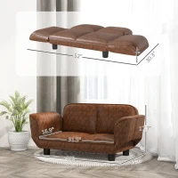 PawHut Pet Sofa Dog Bed Couch, Foldable Cat Lounger PU Leather Cover for Medium & Large Sized Animals, 39" x 21.75" x 17.75", Expandable to 52" x 30.25" x 7", Brown(m-3)