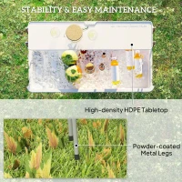 Outsunny 3.5ft Folding Ice Cooler Table with Drain, 2-Tier Outdoor Patio Party Cooler, Fishing Cleaning Table with Storage Shelf for Picnic BBQ Camping Wedding, White(m-6)