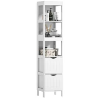 HOMCOM Narrow Bathroom Storage Cabinet, Bathroom Cabinet with 2 Drawers & 3 Open Shelves, Slim Bathroom Floor Cabinet, White(m-11)