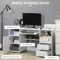 HOMCOM Computer Desk with Keyboard Tray and Drawers, Writing Desk, Home Office Workstation, White(m-4)