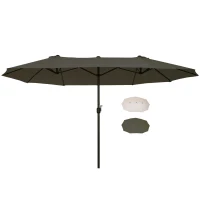 Outsunny Extra Large 15 ft Patio Umbrella, Double-Sided Large Outdoor Umbrella with Crank Handle and Air Vents for Backyard, Deck, Pool, Market, Gray(m-1)