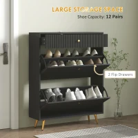 HOMCOM Narrow Shoe Storage Cabinet with Wave-like Panels and Adjustable Shelves for 12 Pairs of Shoes, Black(m-4)