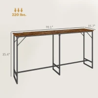 HOMCOM 70" Bar Table with Charging Station, Industrial Rectangular Bar Height Pub Table with Steel Frame, Rustic Brown(m-3)