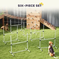 PawHut 6 Piece Dog Agility Set with Adjustable Height Jump Bars, Carry Bag, Displacing Top Bar, White(m-5)