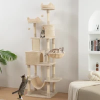 PawHut 81" Large Cat Tree w/ Scratching Posts, Condos, Beds, Hammocks, Jumping Platforms, Toy Balls, Rope Cat Toy, Beige(m-1)