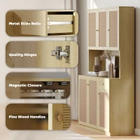 HOMCOM Kitchen Hutch with Microwave Countertop, 71" Boho Kitchen Pantry Cabinet with Decorative Rattan Doors, Natural(m-7)