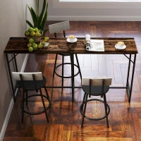 HOMCOM 70" Bar Table with Charging Station, Industrial Rectangular Bar Height Pub Table with Steel Frame, Rustic Brown(m-8)