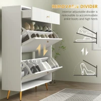 HOMCOM Narrow Shoe Storage Cabinet with Wave-like Panels and Adjustable Shelves for 12 Pairs of Shoes, White(m-6)
