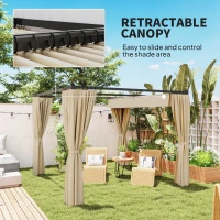 Outsunny 10' x 10' Retractable Pergola, Garden Gazebo Shelter with Curtains, for Grill, Patio, Deck, Beige(m-4)