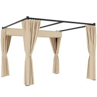 Outsunny 10' x 10' Retractable Pergola, Garden Gazebo Shelter with Curtains, for Grill, Patio, Deck, Beige(m-11)