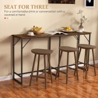 HOMCOM 70" Bar Table with Charging Station, Industrial Rectangular Bar Height Pub Table with Steel Frame, Rustic Brown(m-5)