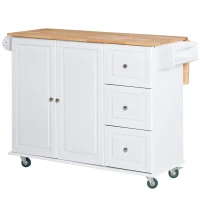 HOMCOM Rolling Kitchen Island with Drop Leaf, Kitchen Cart with Cabinet, 3 Drawers, Wood Top, White(m-2)