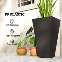 Outsunny 28ft Tall Plastic Planters, Set of 3, Flower Pot, anti-crack, fade-resistant, square shape with a matte surface, Outdoor & Indoor, for lawns, patios, yards, Brown(m-6)