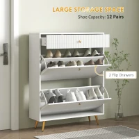 HOMCOM Narrow Shoe Storage Cabinet with Wave-like Panels and Adjustable Shelves for 12 Pairs of Shoes, White(m-4)