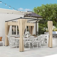 Outsunny 10' x 10' Retractable Pergola, Garden Gazebo Shelter with Curtains, for Grill, Patio, Deck, Beige(m-9)