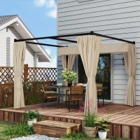 Outsunny 10' x 10' Retractable Pergola, Garden Gazebo Shelter with Curtains, for Grill, Patio, Deck, Beige(m-7)